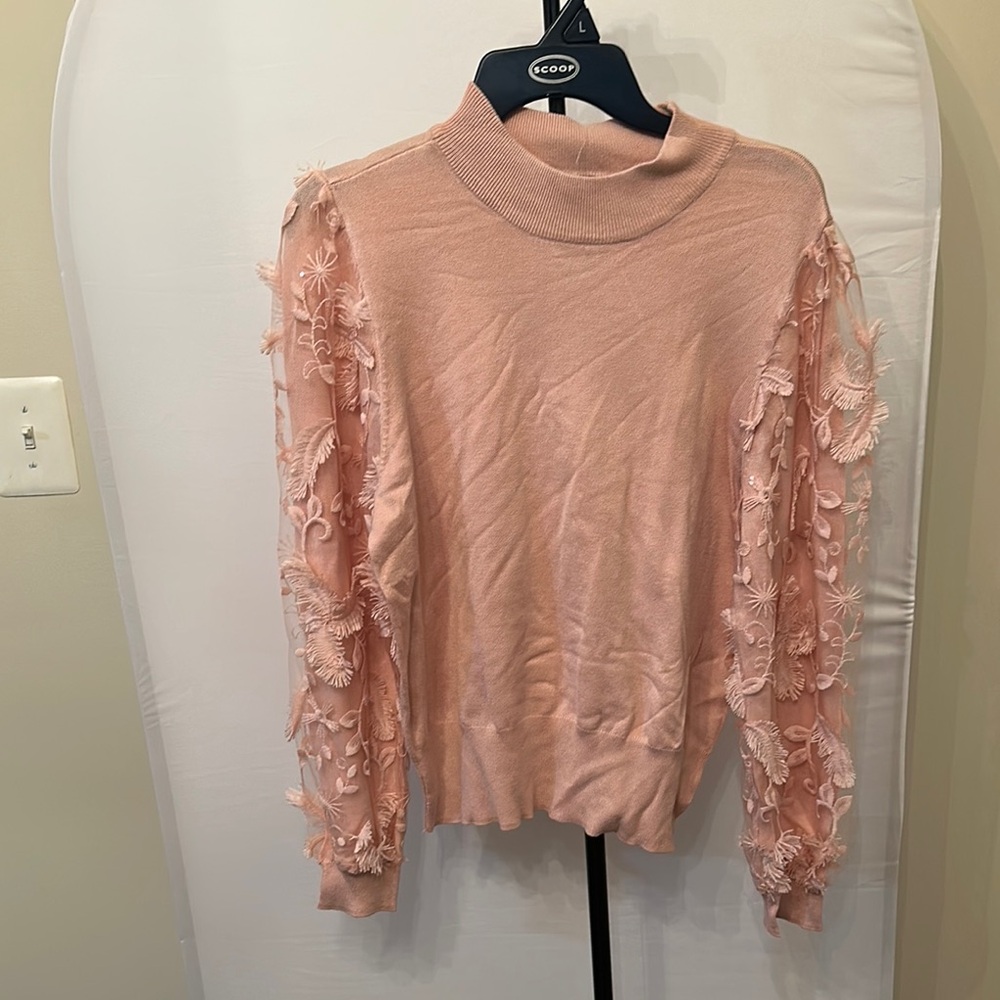 Joseph A Pink Ruffled Ribbed Sweatshirt